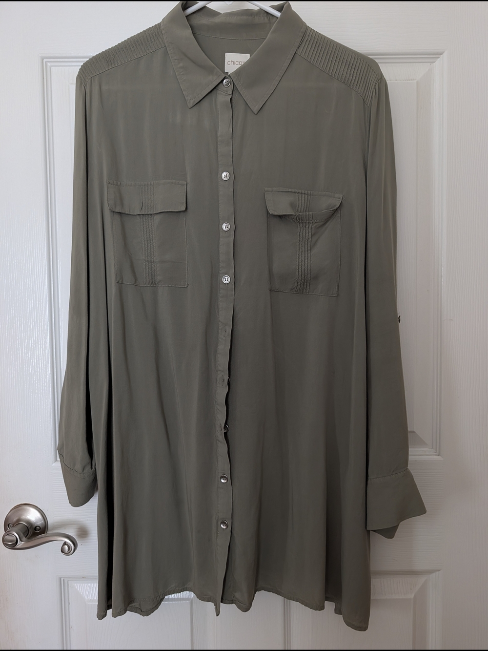 Chico's Olive Tunic Button-Down Shirt